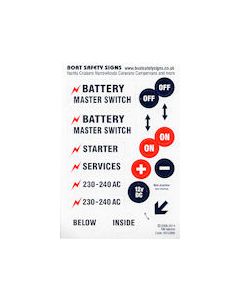 Boat Safety  Sticker Sheet  Elec Services Solo/Twin Batteries