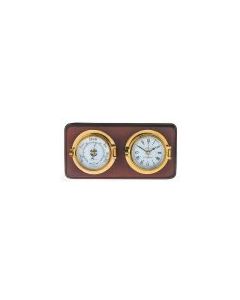 Channel  Brass Mounted Clock and Barometer 79mm on Wooden Board