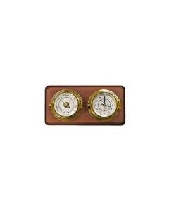 Channel Brass Tide Clock and Barometer 79mm on Wooden Board